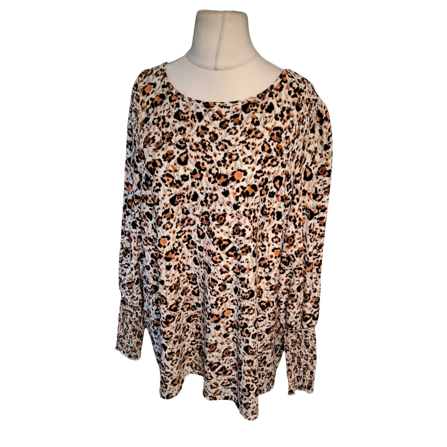 Next Leopard Print Long Sleeve Top – Size 22 – Elasticated Shoulders & Cuffs, Polyester