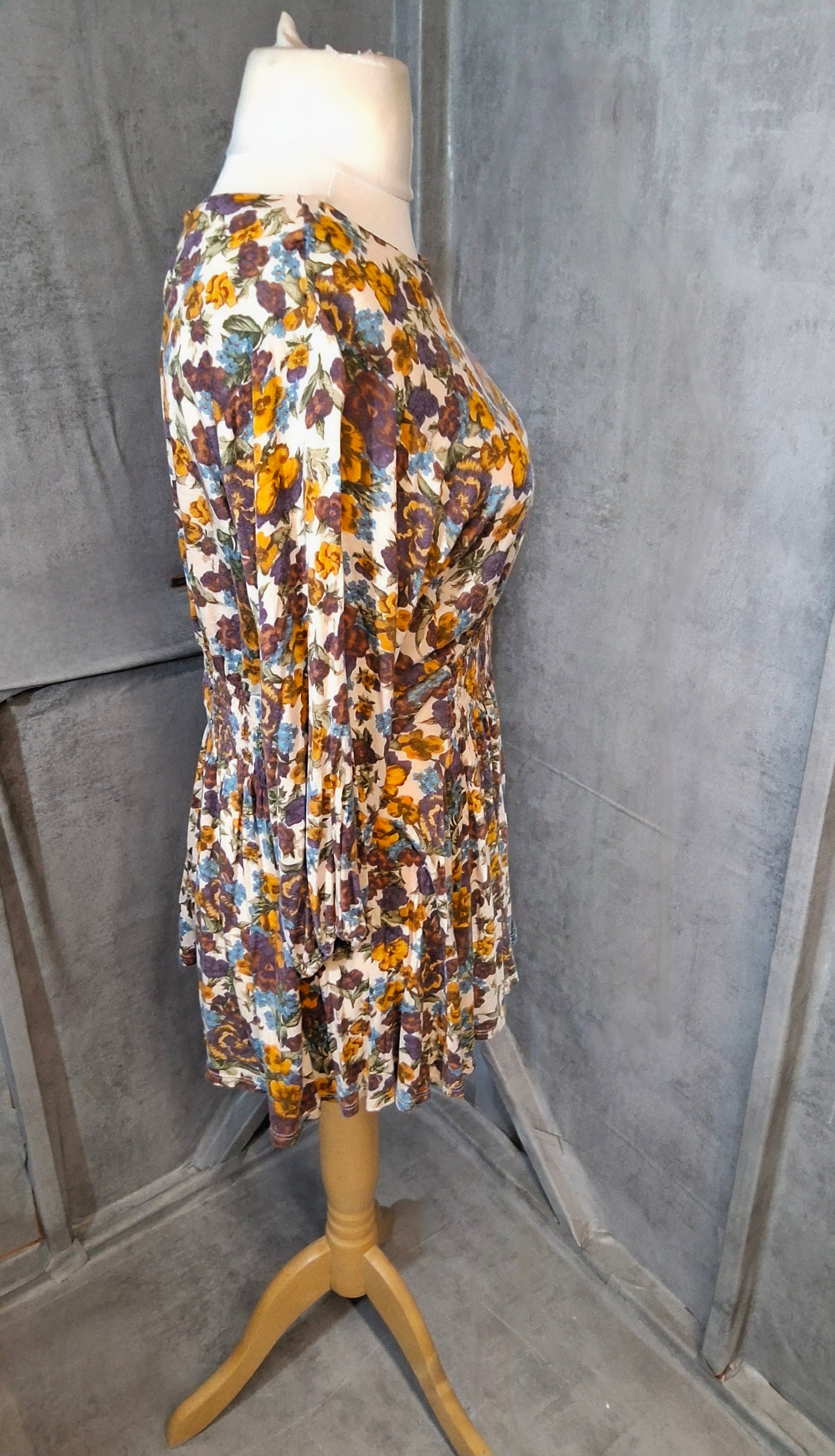 Topshop Multicoloured Floral Blouse – Elasticated Waist, ¾ Sleeve – Size 12