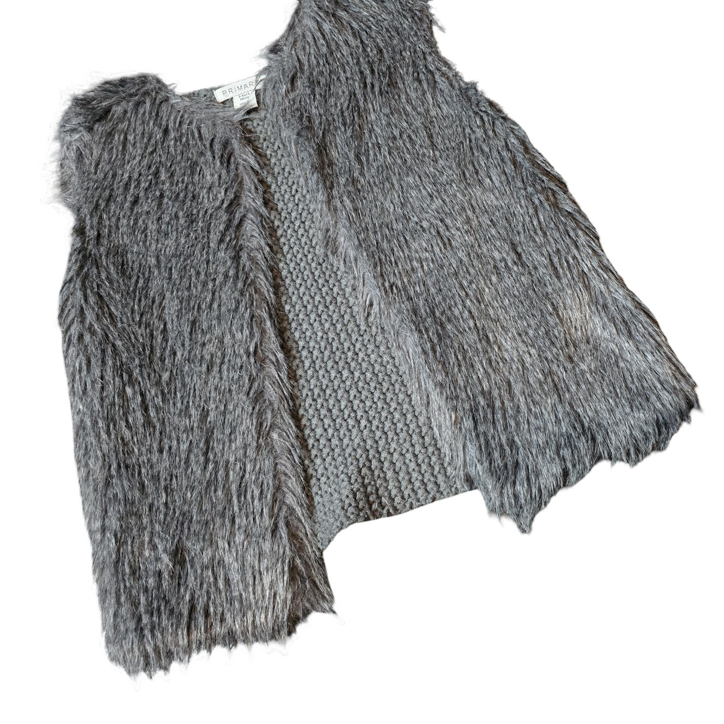 Primark Grey Faux Fur & Knit Gilet – Girls 5–6 Years – Sleeveless Open Front