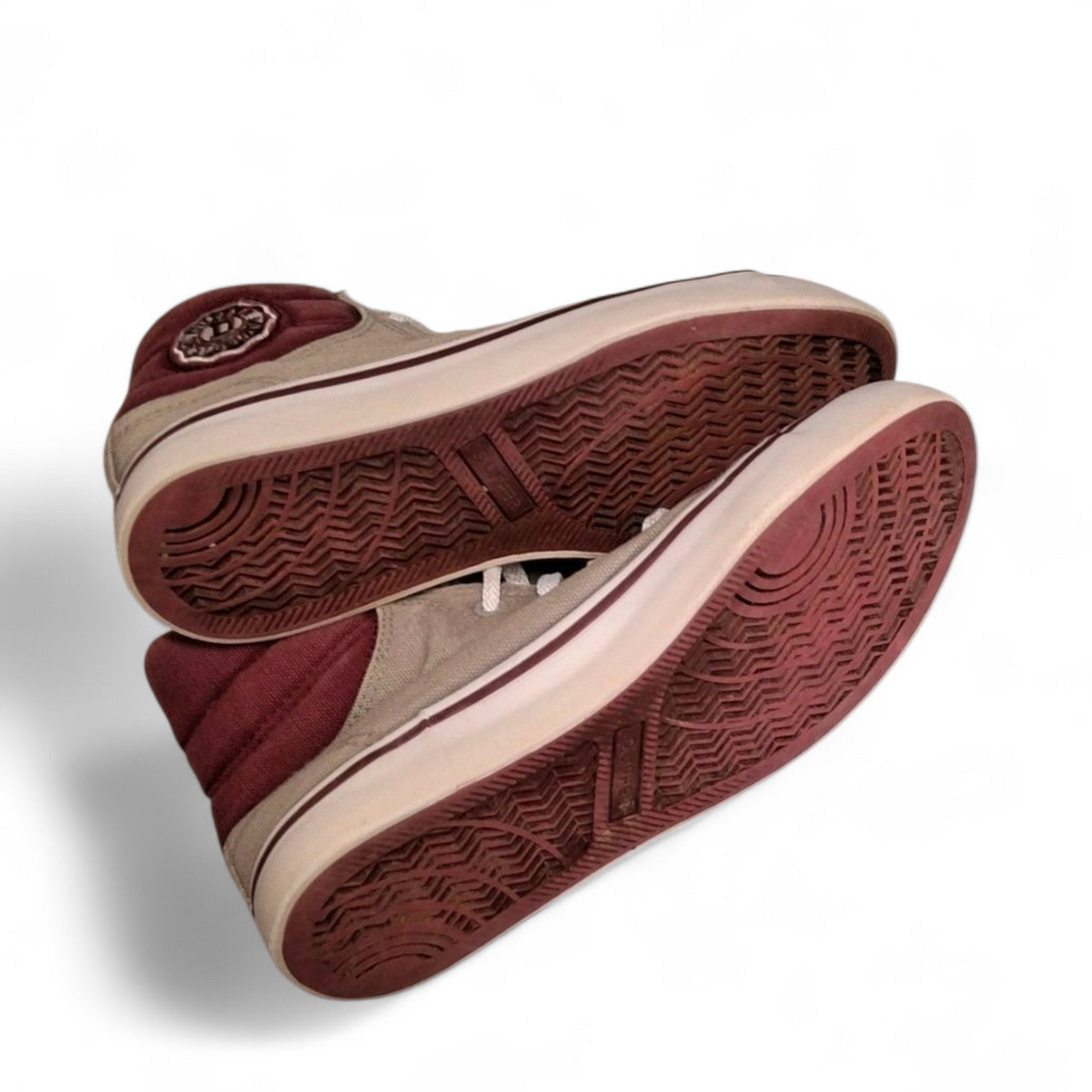 Duffer of St George Burgundy & Grey High-Top Trainers | Unisex | Lace-Up | Size 4