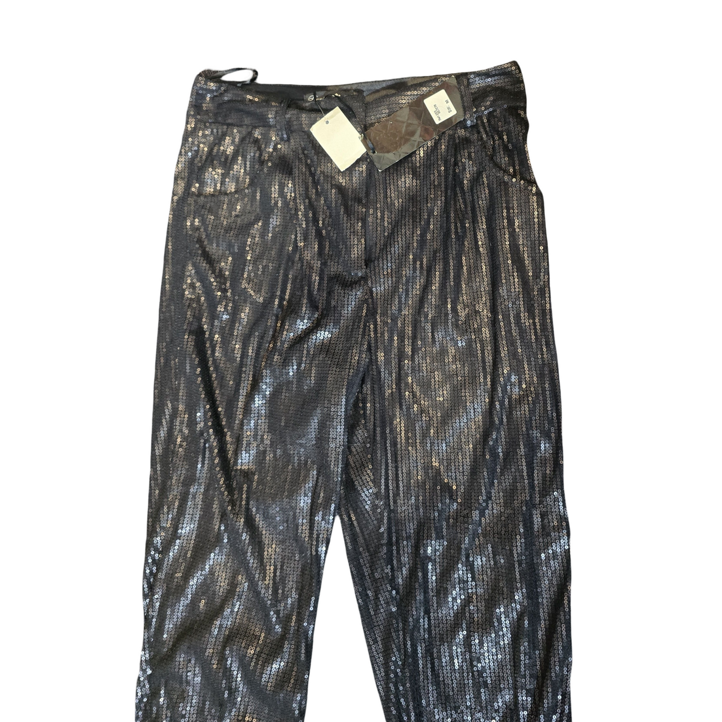 Danity Black Sequin Cuffed Trousers – Size M (Fits size 10/12, NWT)