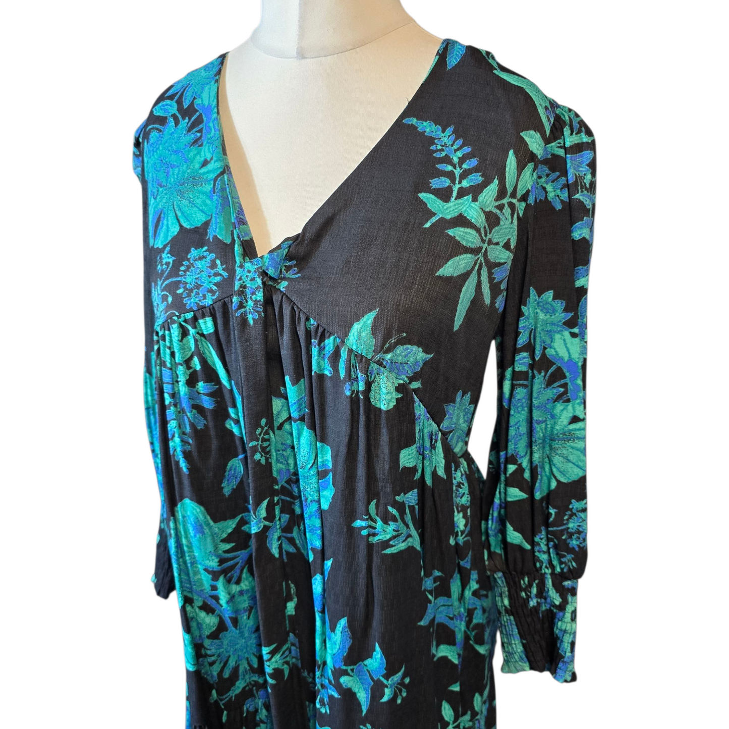 Next Black & Green Floral Fit & Flare Dress – Size 12 Tall – NWT