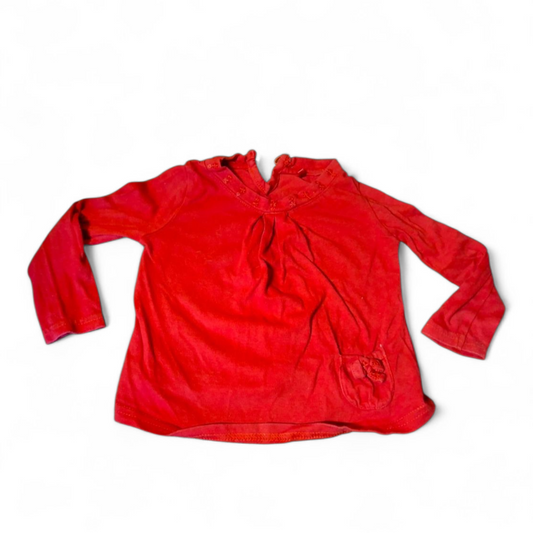 George Girls Red Long Sleeve T-Shirt with Sequin Detail – 6–9 Months – 100% Cotton