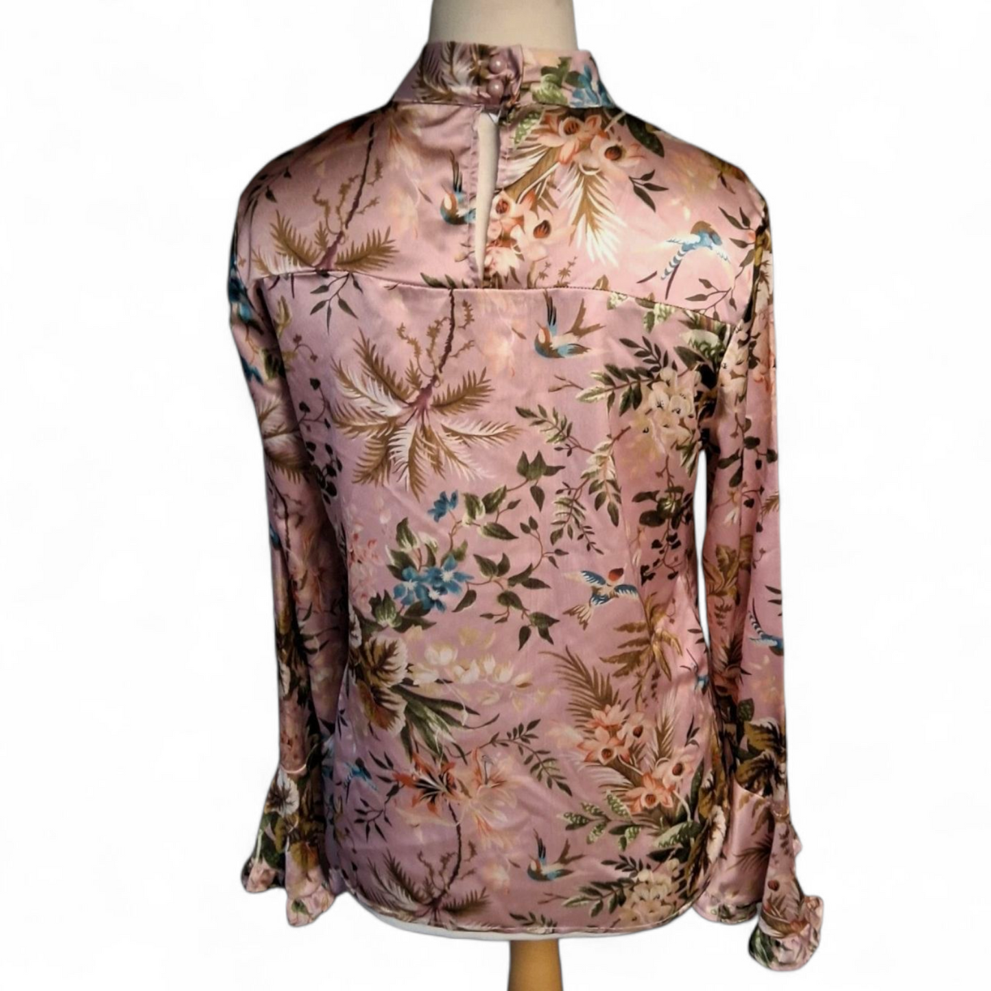Never Fully Dressed Pink Floral High Neck Blouse – Size S/M (UK size 10/12)