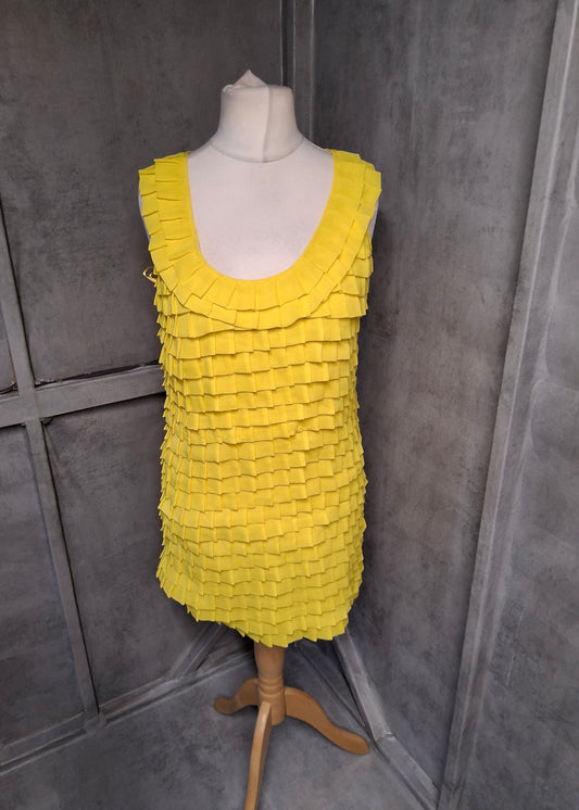 Next Yellow Textured A-Line Dress – Size 10 – Lined – Knee Length
