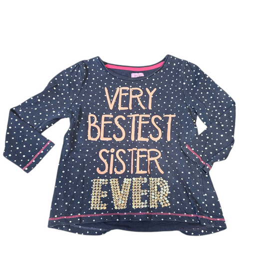 F&F Navy Polka Dot “Very Bestest Sister Ever” Top – Girls 2–3 Years
