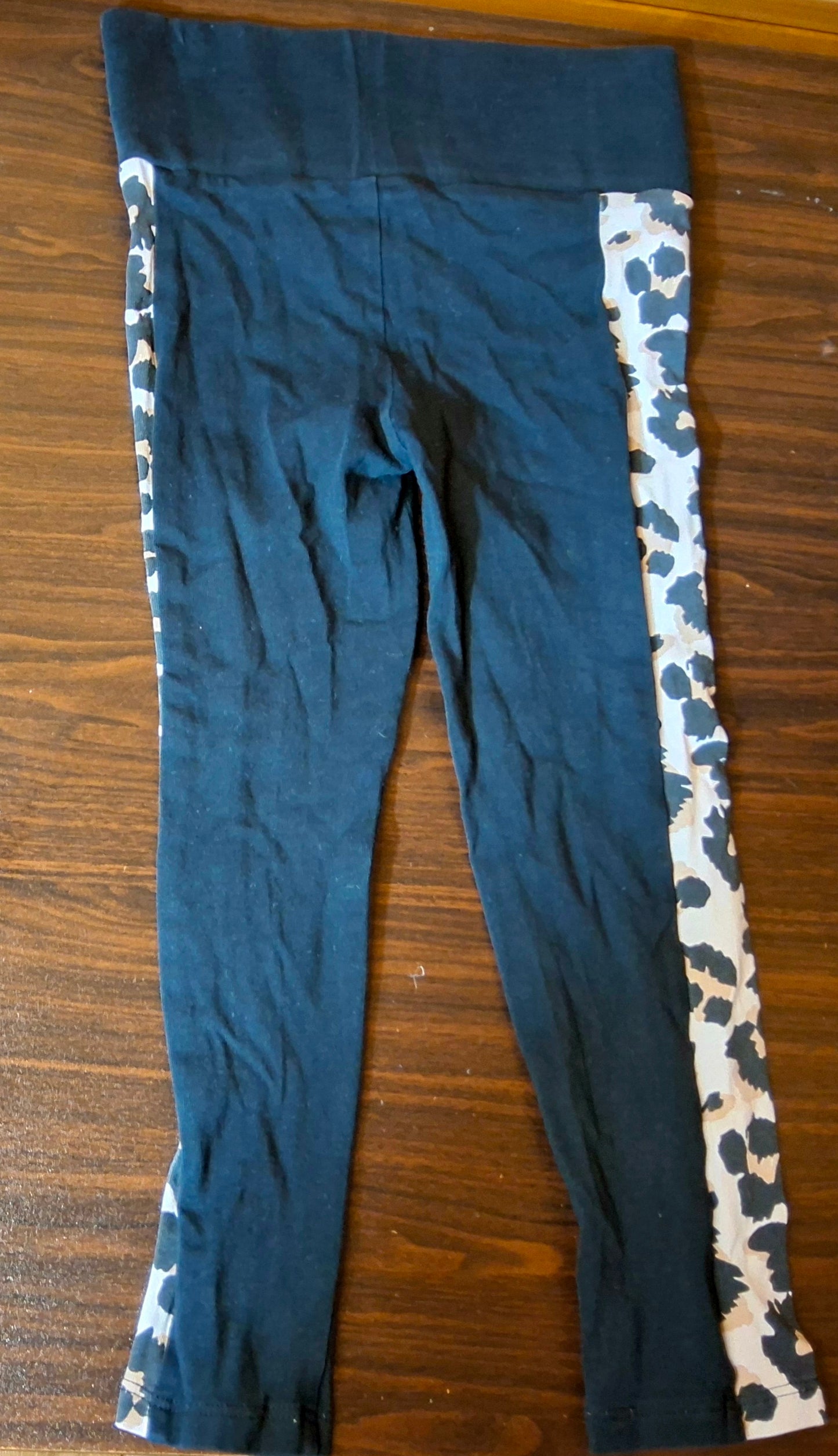 George Girls Black Leggings with Animal Print Side Panel – Age 5–6 Years – Cotton