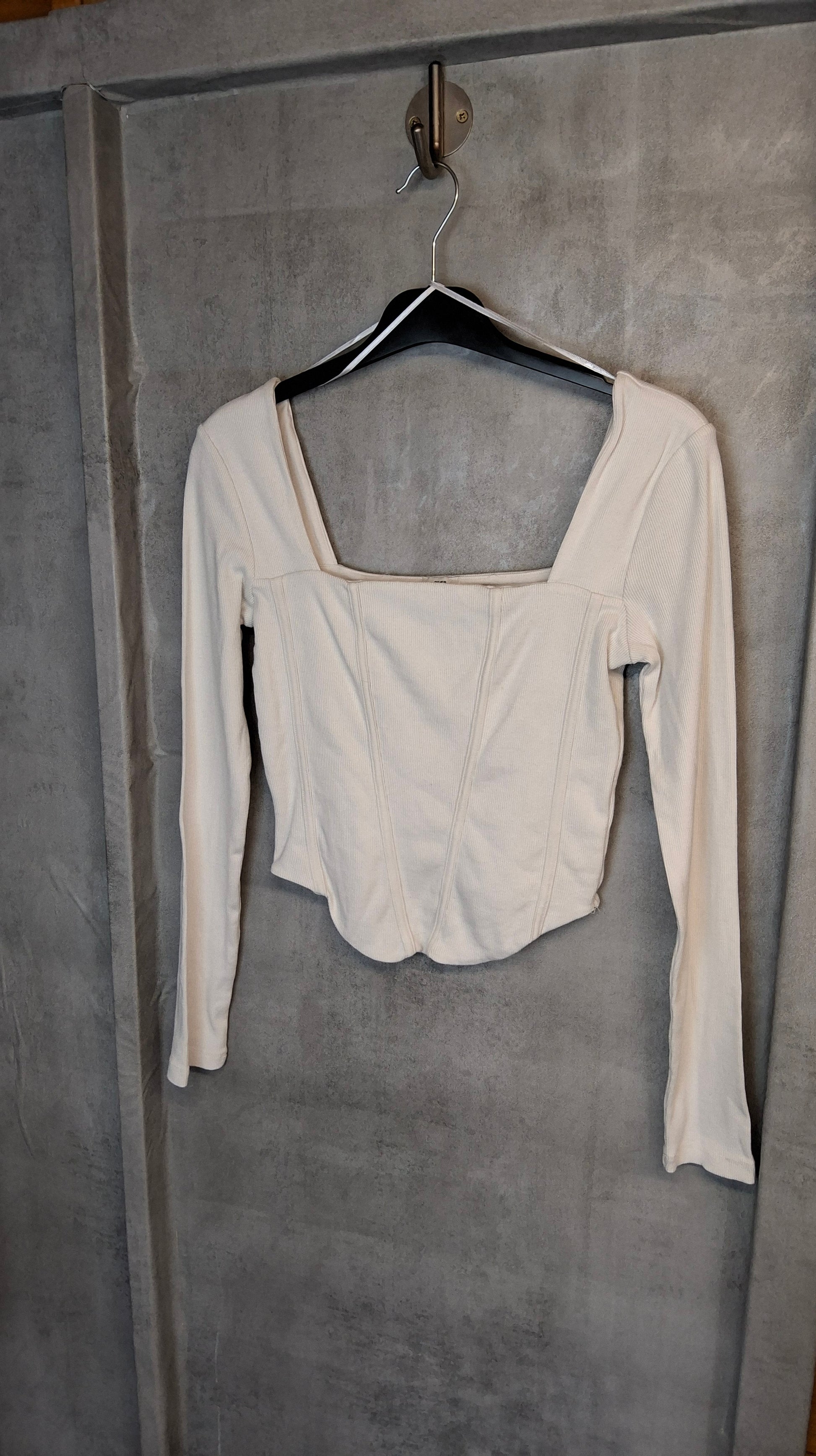 River Island Off-White Ribbed Corset Style Crop Top – Size 10
