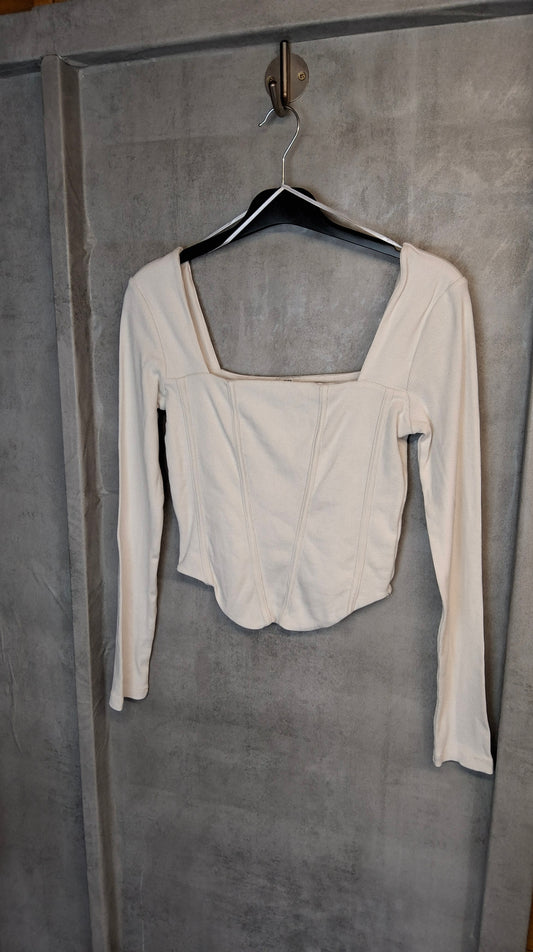 River Island Off-White Ribbed Corset Style Crop Top – Size 10
