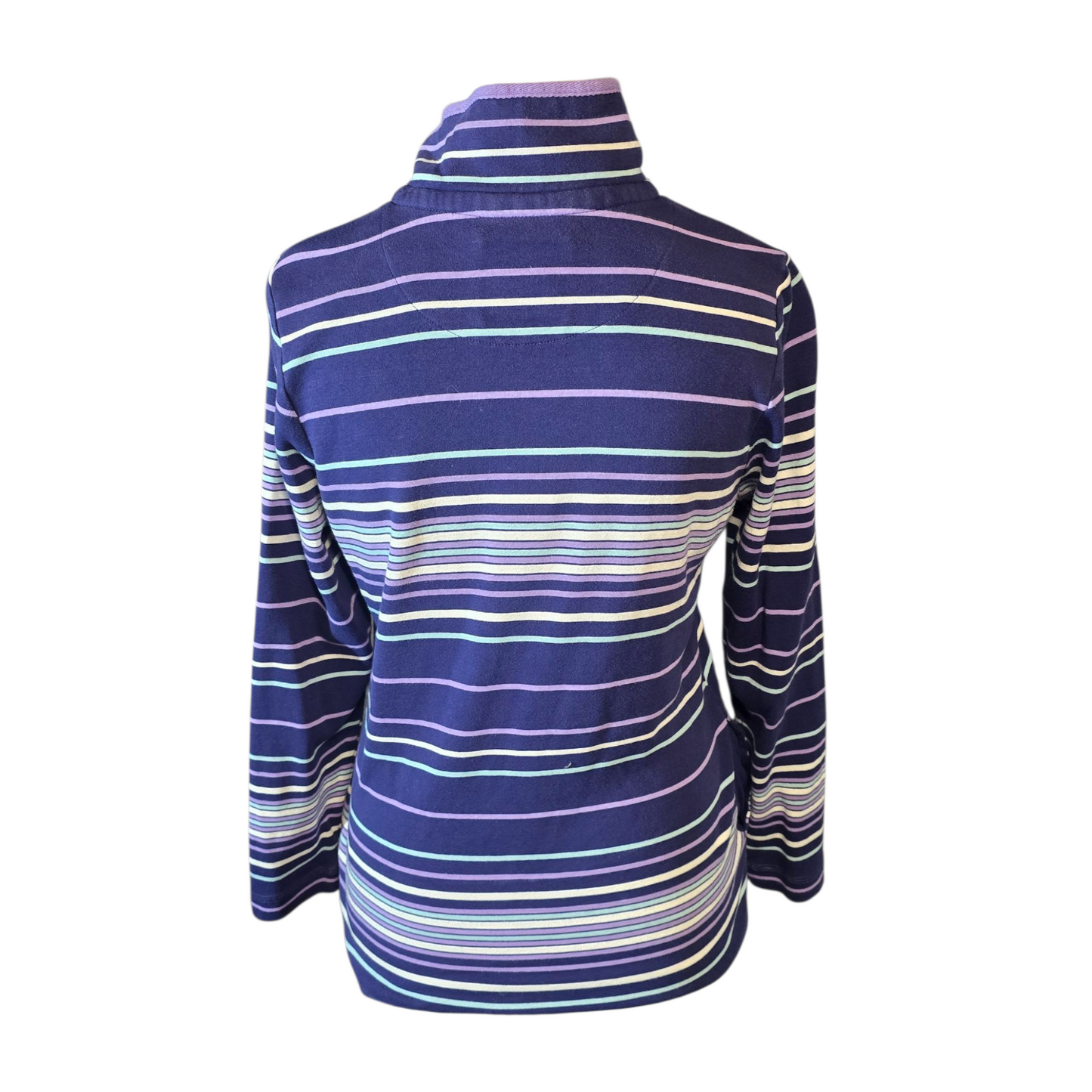 Dash Purple, Blue & White Striped High Neck Top – Size 14