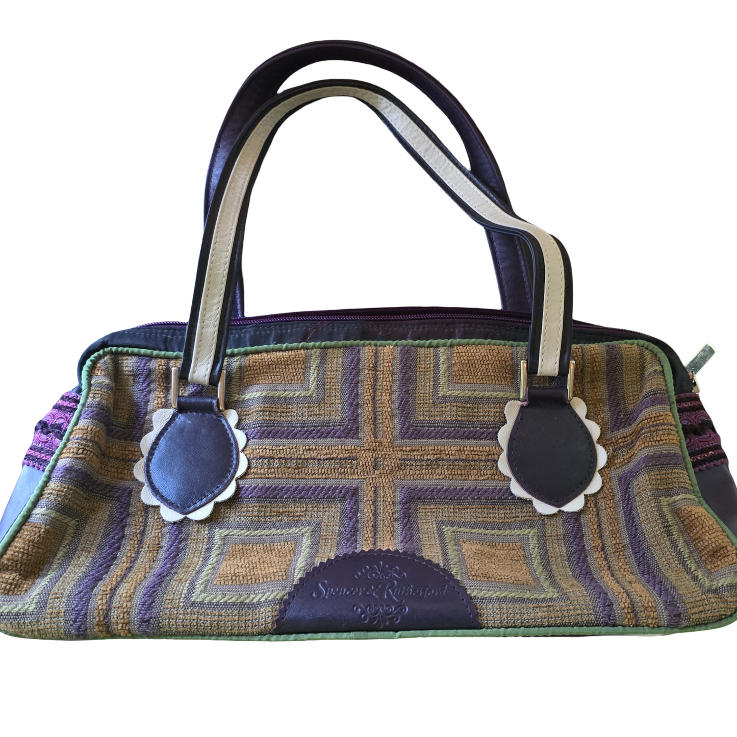 Spencer & Rutherford Purple & Gold Geometric Floral Handbag – Medium