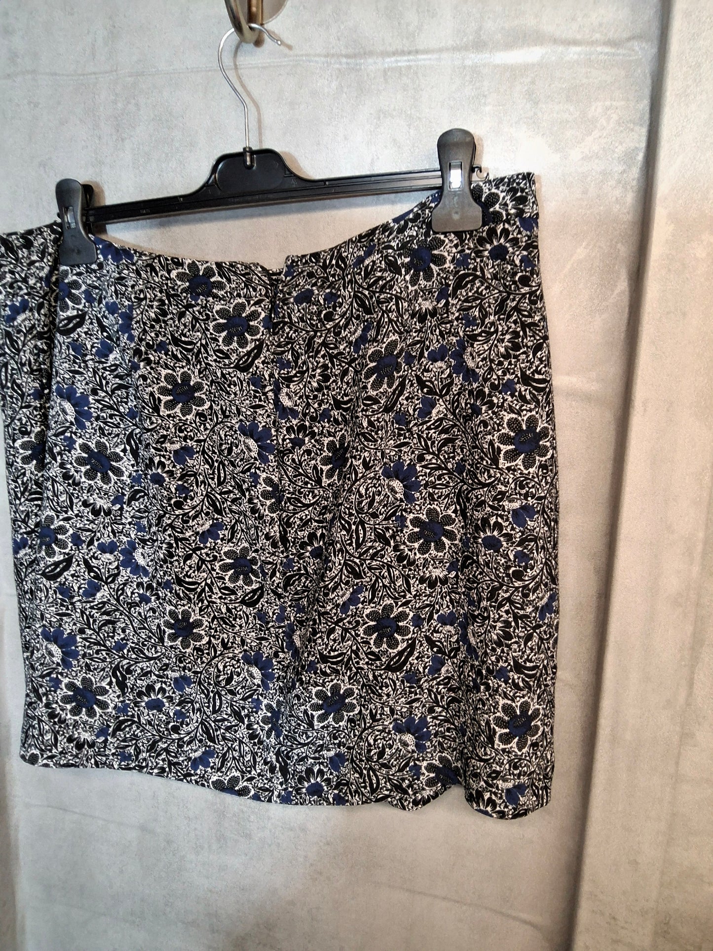 Next Black & Blue Floral Mini Skirt Size 16 – Lightweight, Back Zip, 100% Polyester, Unlined