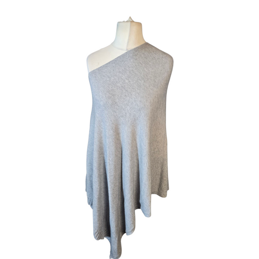 Grey Relaxed Knit Poncho – One Size (UK size 12–20) – Viscose Wool Blend