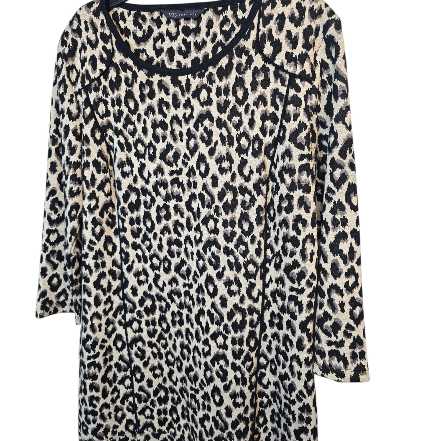 M&S Beige & Black Animal Print A-Line Mini Dress – Size 8