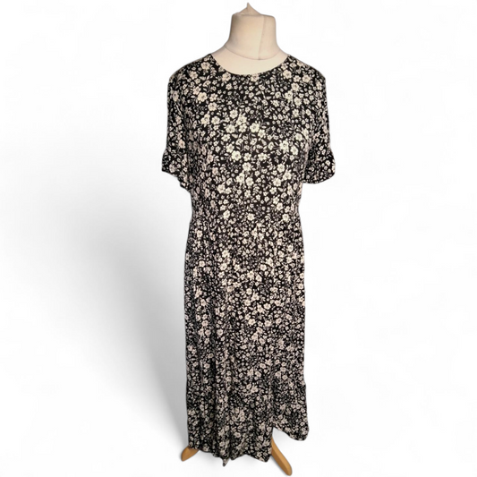 Next Black & White Floral Midi Dress – Size 12 – Viscose