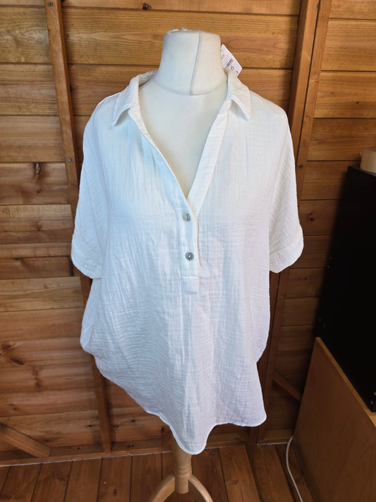 Nutmeg White Crinkle Cotton Blouse – Size 16 – New with Tags 🤍