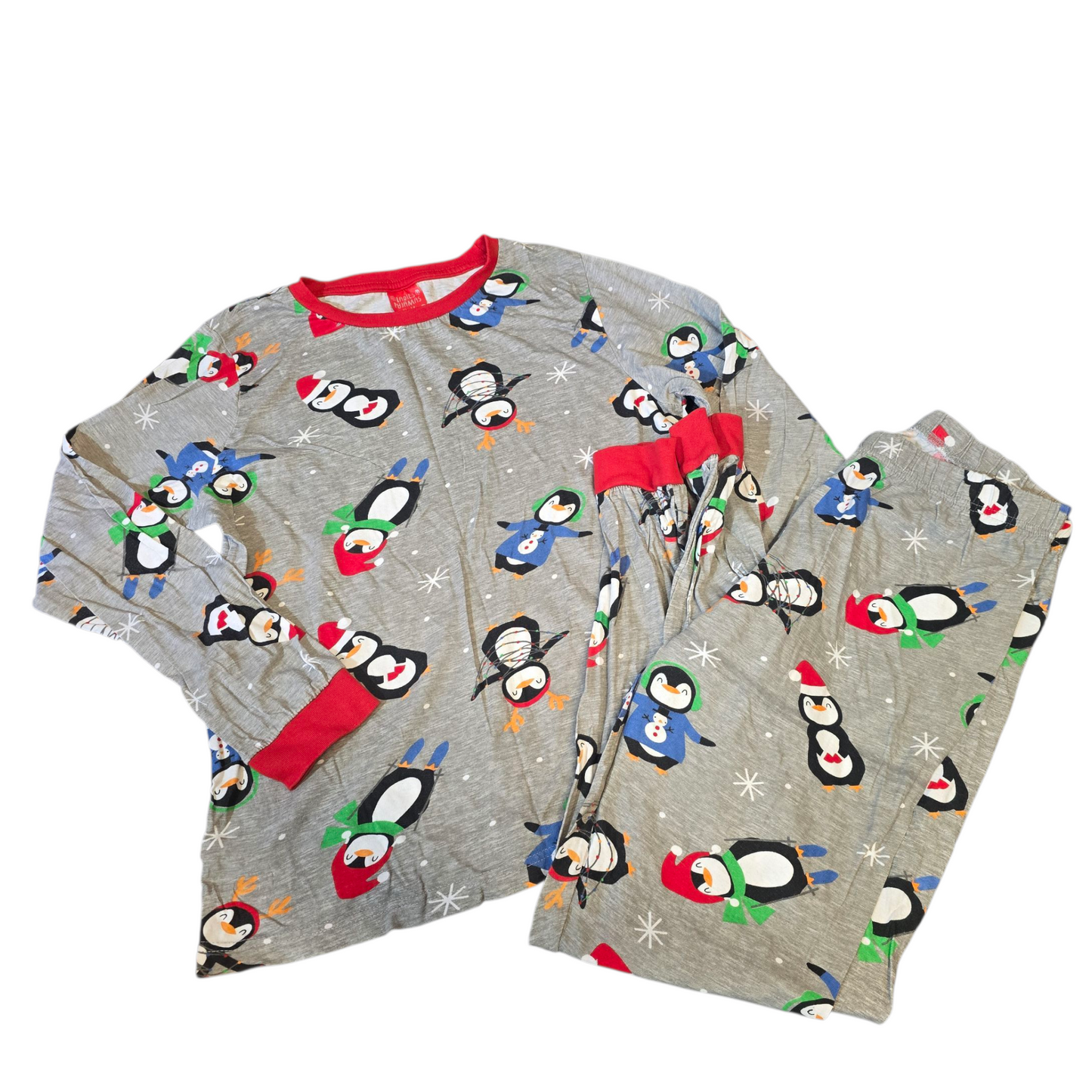 B&M Grey Christmas Penguin Pyjamas – Size 12/14 – 2-Piece Cotton Set