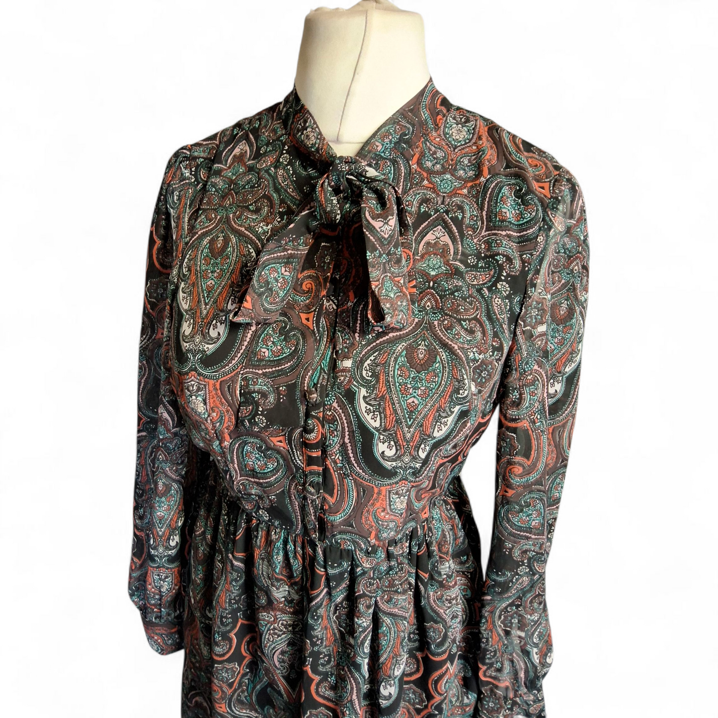 Miss Selfridge Petite Black Paisley Print Mini Dress – Size 12 – NWT