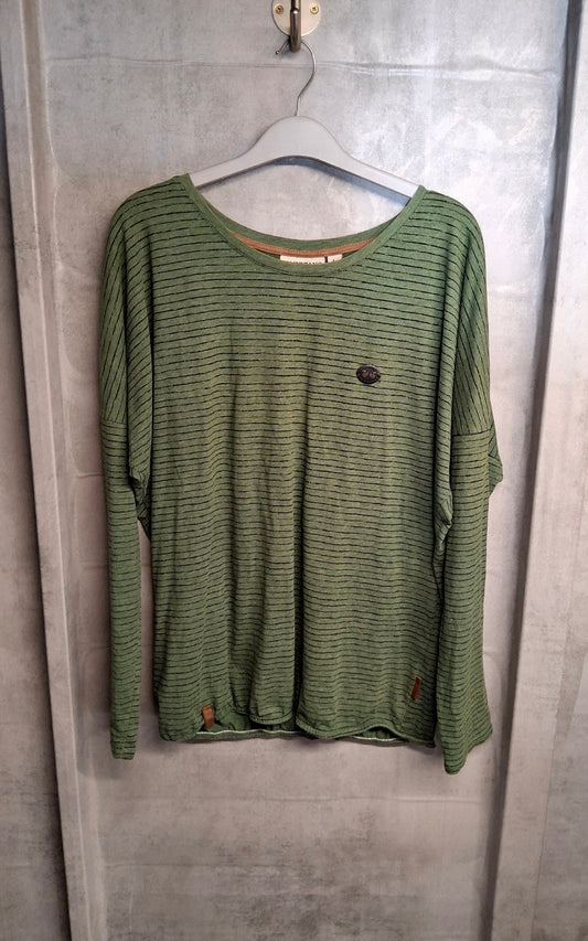 Naketano Green & Black Striped Long Sleeve Top – Size L (UK 16) – Cotton & Polyester