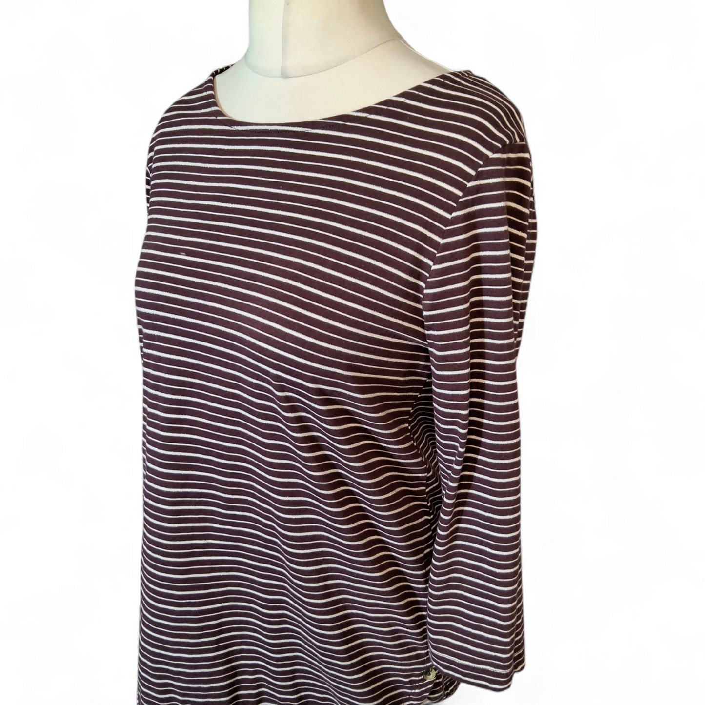 FatFace Burgundy & White Striped 3/4 Sleeve T-Shirt – UK 12