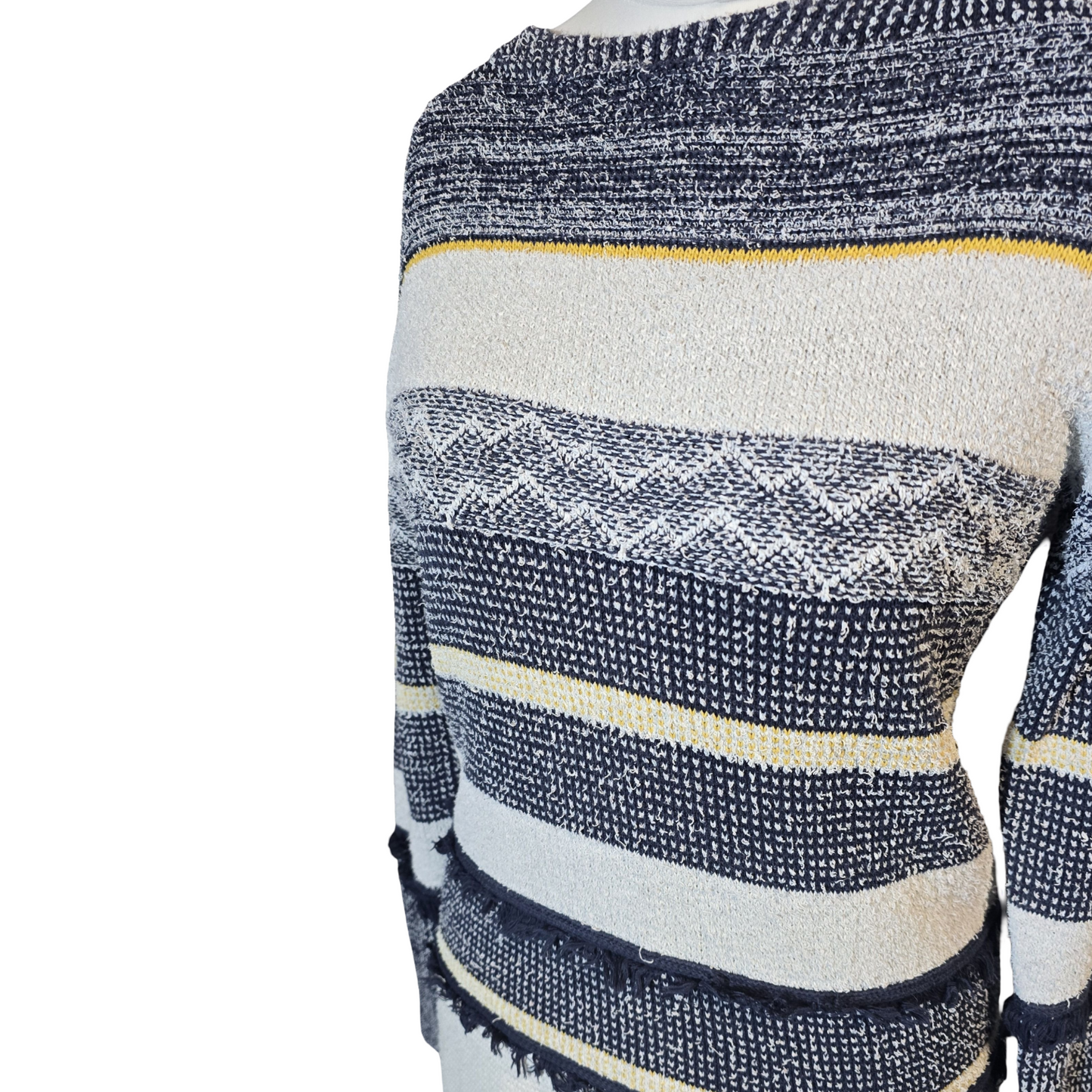 White Stuff Navy Frayed Jumper  Casual Knit – Size 12