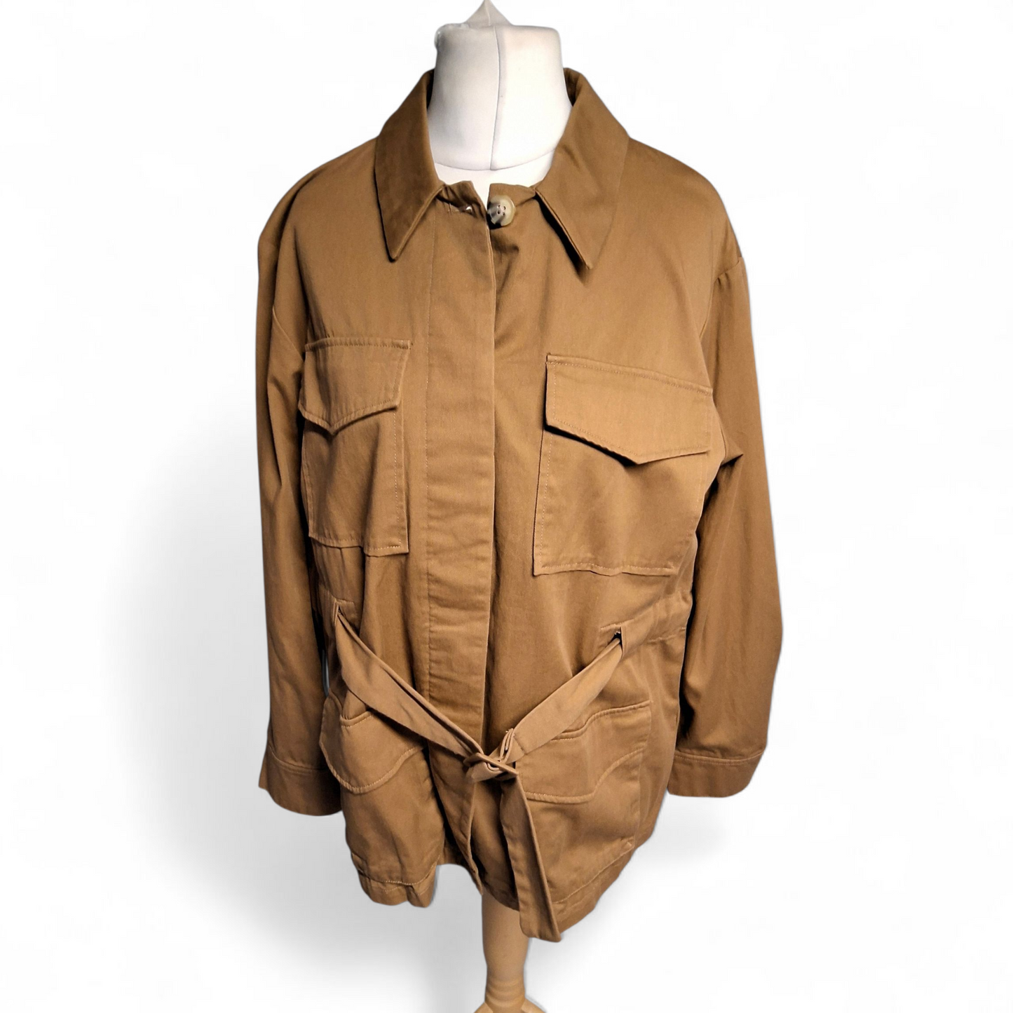 La Redoute Brown Cotton Belted Shacket – Size 12 – Timeless Layering