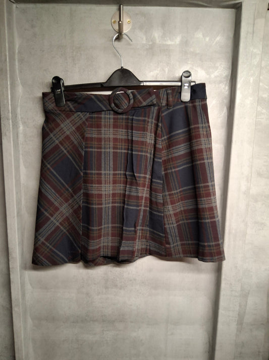 Tu Navy Red Grey Tartan Wrap Mini Skirt with Belt – Size 12
