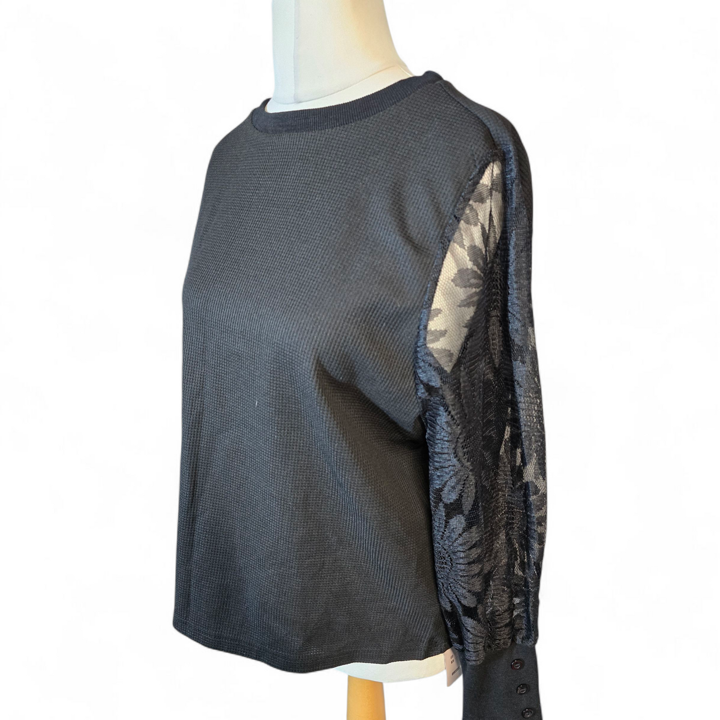 Shein Emery Rose Black Lace Sleeve Top – Size L (UK size 14/16) – NWT