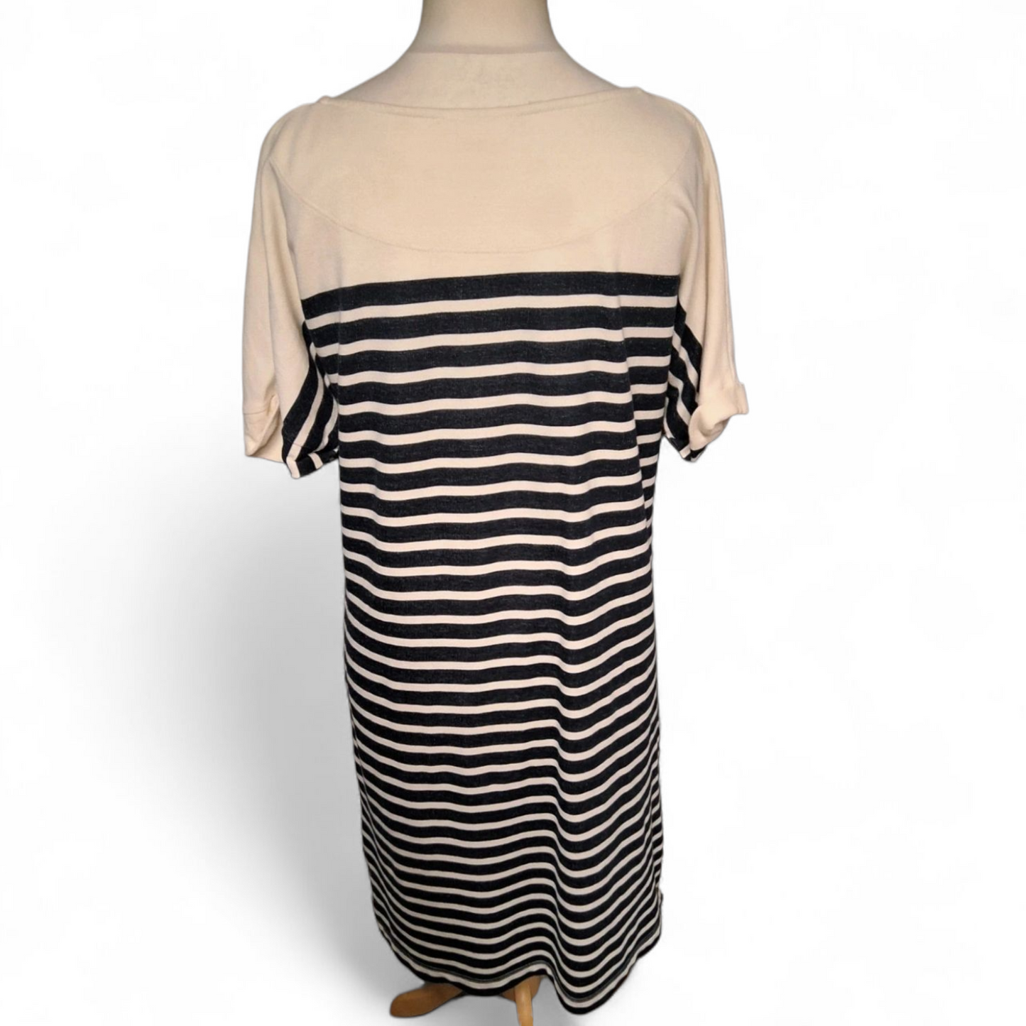 White Stuff Navy & White Stripe Cotton Midi Dress – Size 12