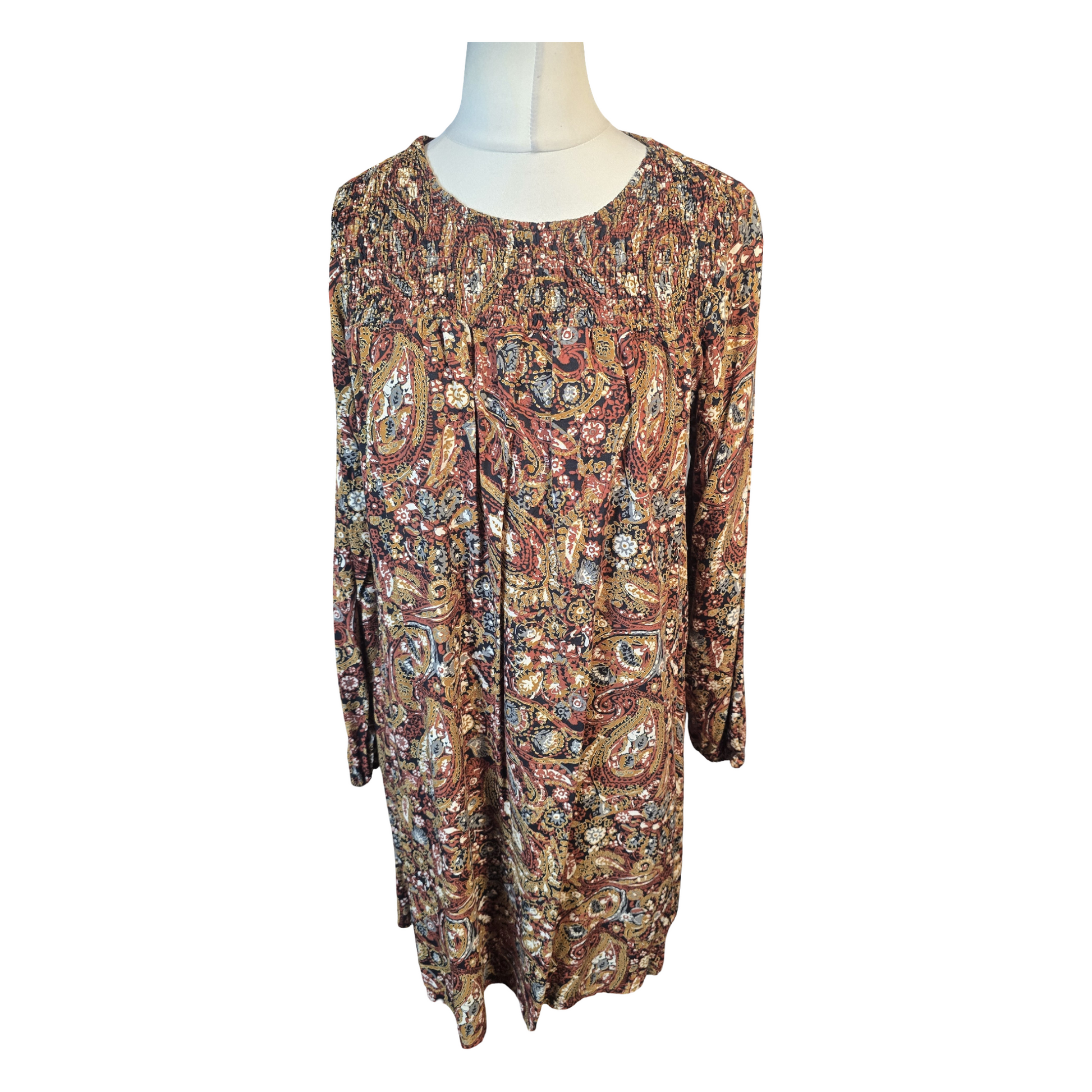 Tu Orange & Brown Paisley Print Dress – Size 12 – 100% Viscose – Knee Length