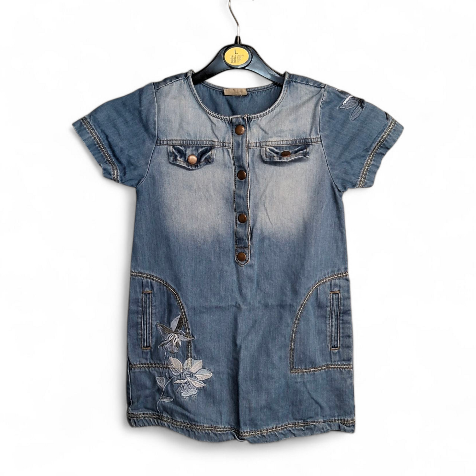 Next Denim Blue Short Sleeved Dress – Girls 6 Years – 100% Cotton

