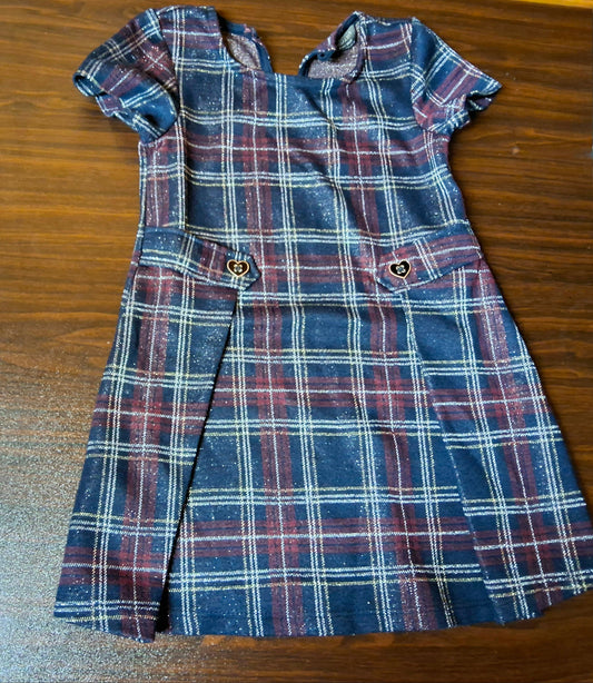 Primark Girls Black & Burgundy Glitter Checked Dress – Age 2–3 Years – Polyester