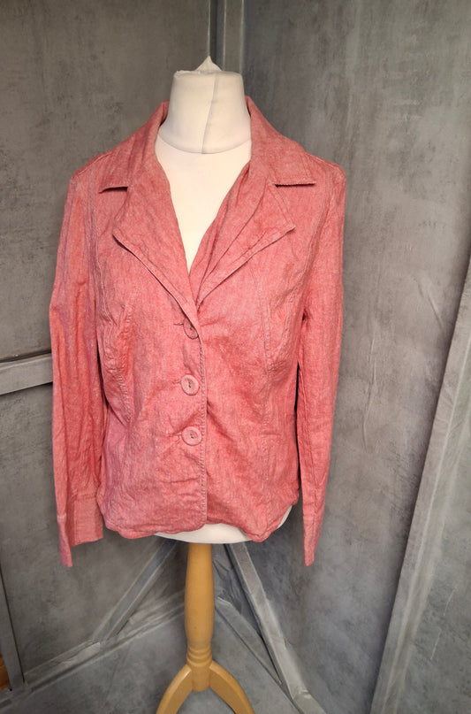 Per Una Red Linen Cotton Blazer UK 16 | Lightweight Tailored Jacket Smart Casual Spring Layer