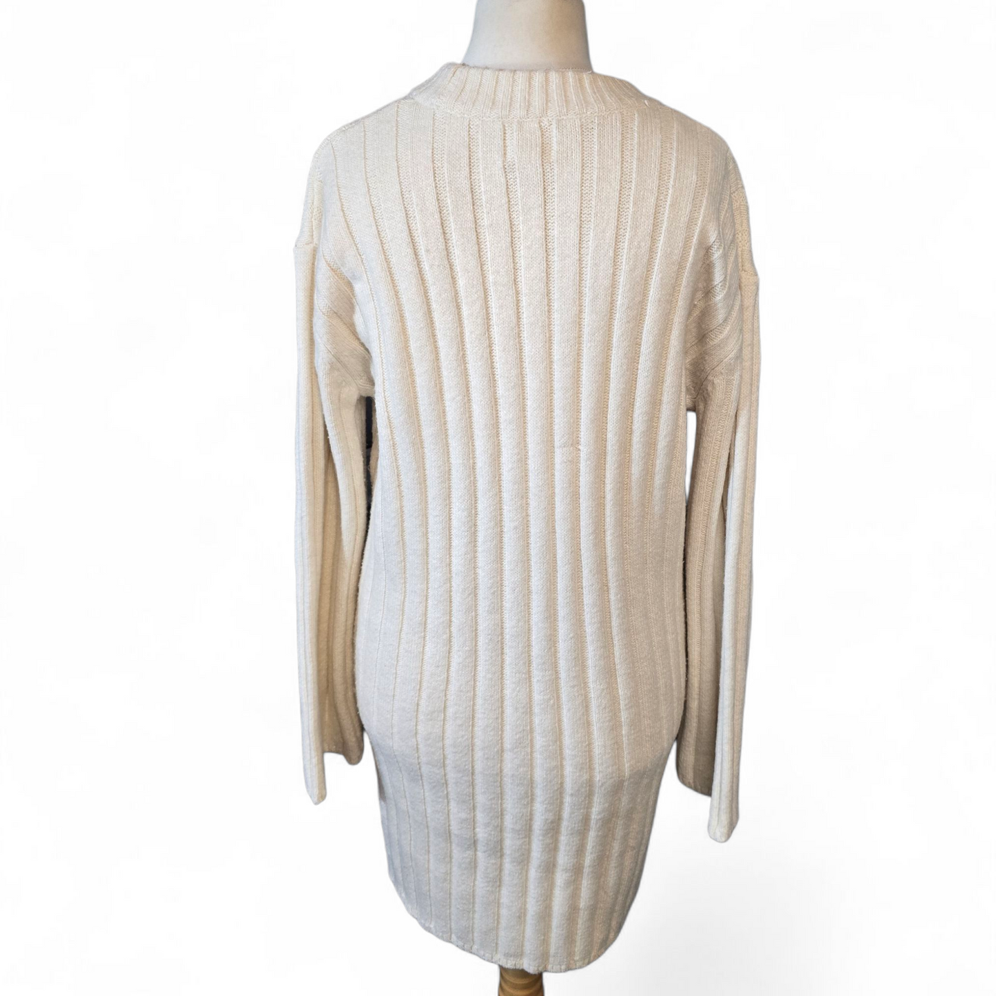 H&M Cream Ribbed Jumper Dress – Size S (UK size 12) – Cosy Knit with High Neck