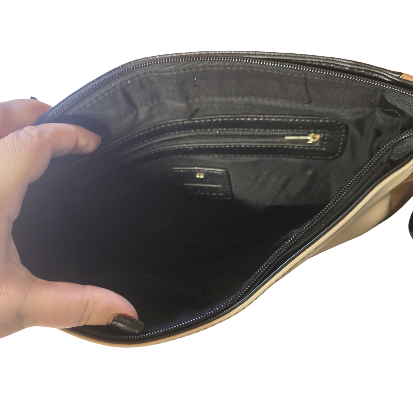 Oasis Black, Brown & Cream Faux Leather Shoulder Bag | Adjustable Strap | Expandable Zip | 36cm x 26cm