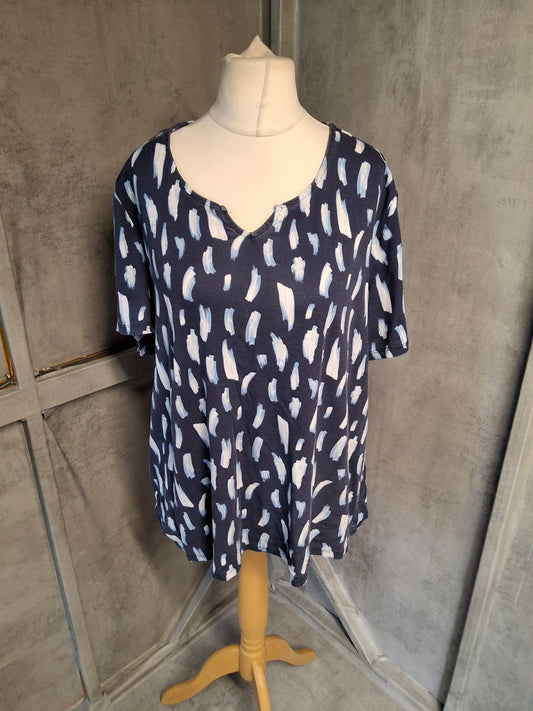 Bonmarché Navy Brushstroke Print T-Shirt – Size 24 – 100% Cotton
