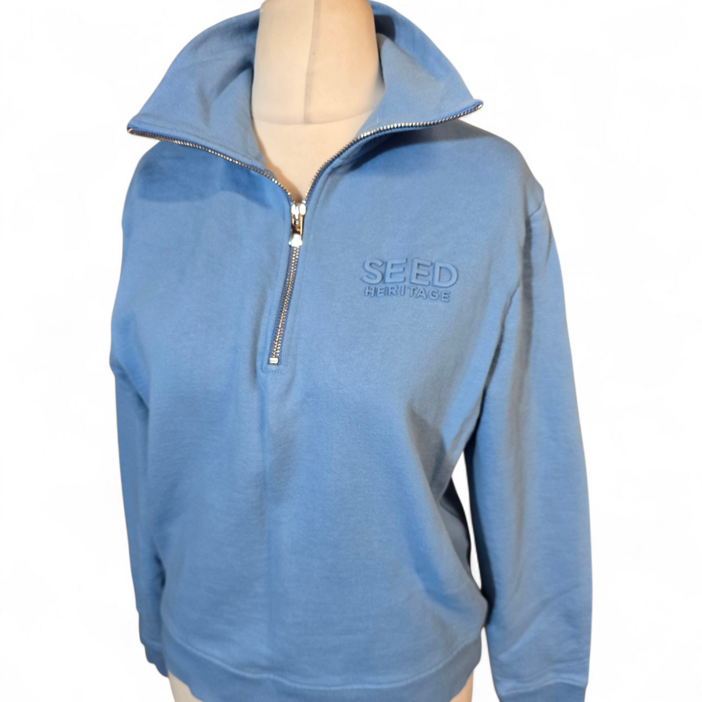 Seed Heritage Blue 1/4 Zip Jumper – Logo Front – Size XS (size 6/8)