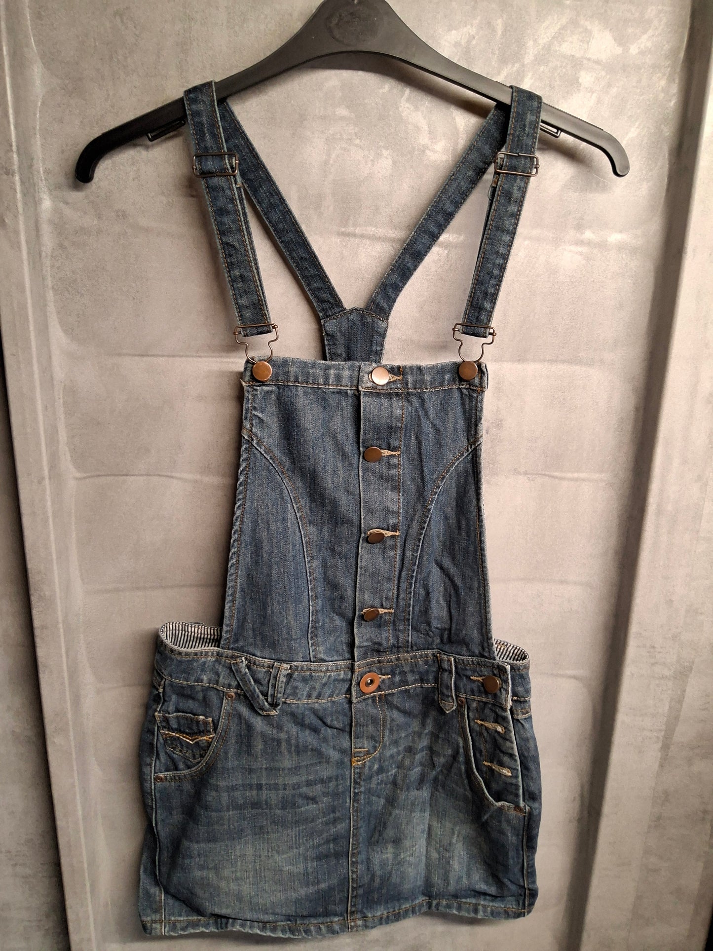Next Denim Pinafore Mini Dress – Size 8 (Fits 6/8) – Blue – Pockets – 2008 Y2K Label