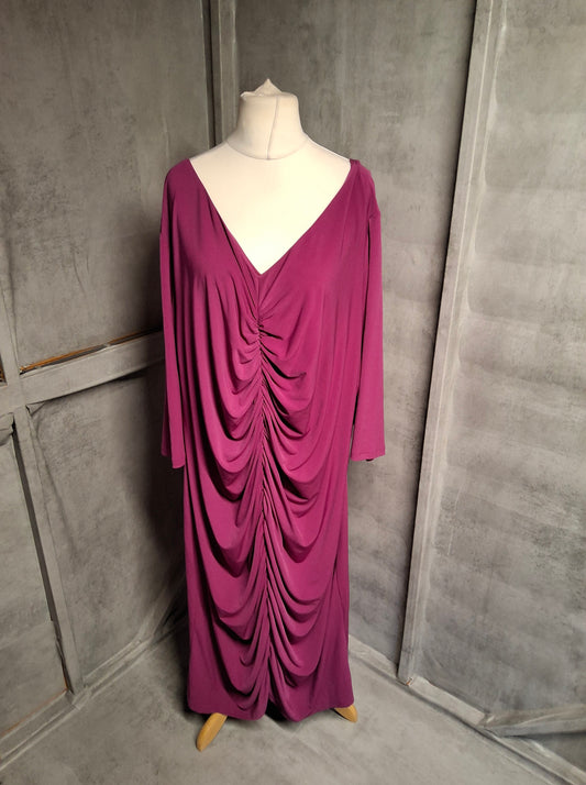 Anna Scholz for Simply Be Purple Ruched Long Dress – Size 32 – Stretch & Style
