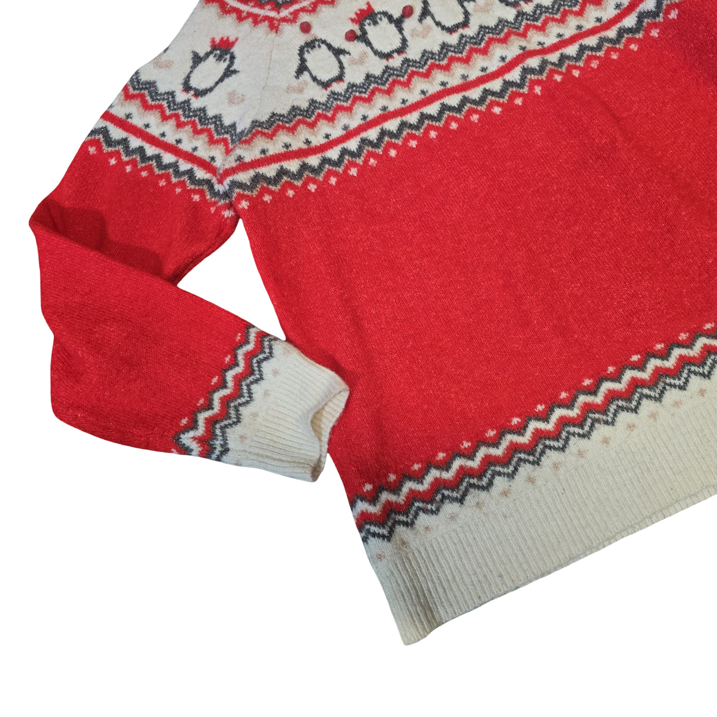 George Red & White Knitted Xmas Jumper – UK size 16 – Festive Penguins