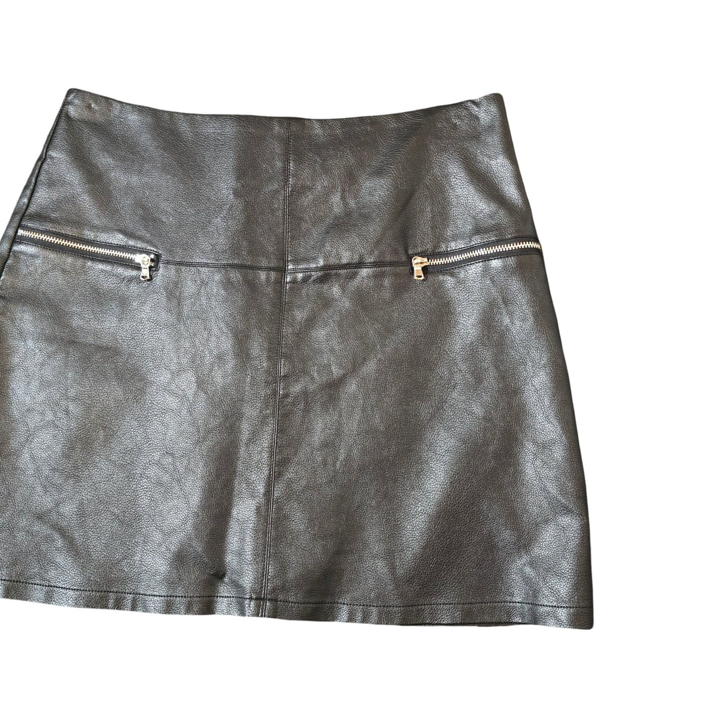 Primark Black Faux Leather Mini Skirt – Size 12 – Lined with Zip Detail