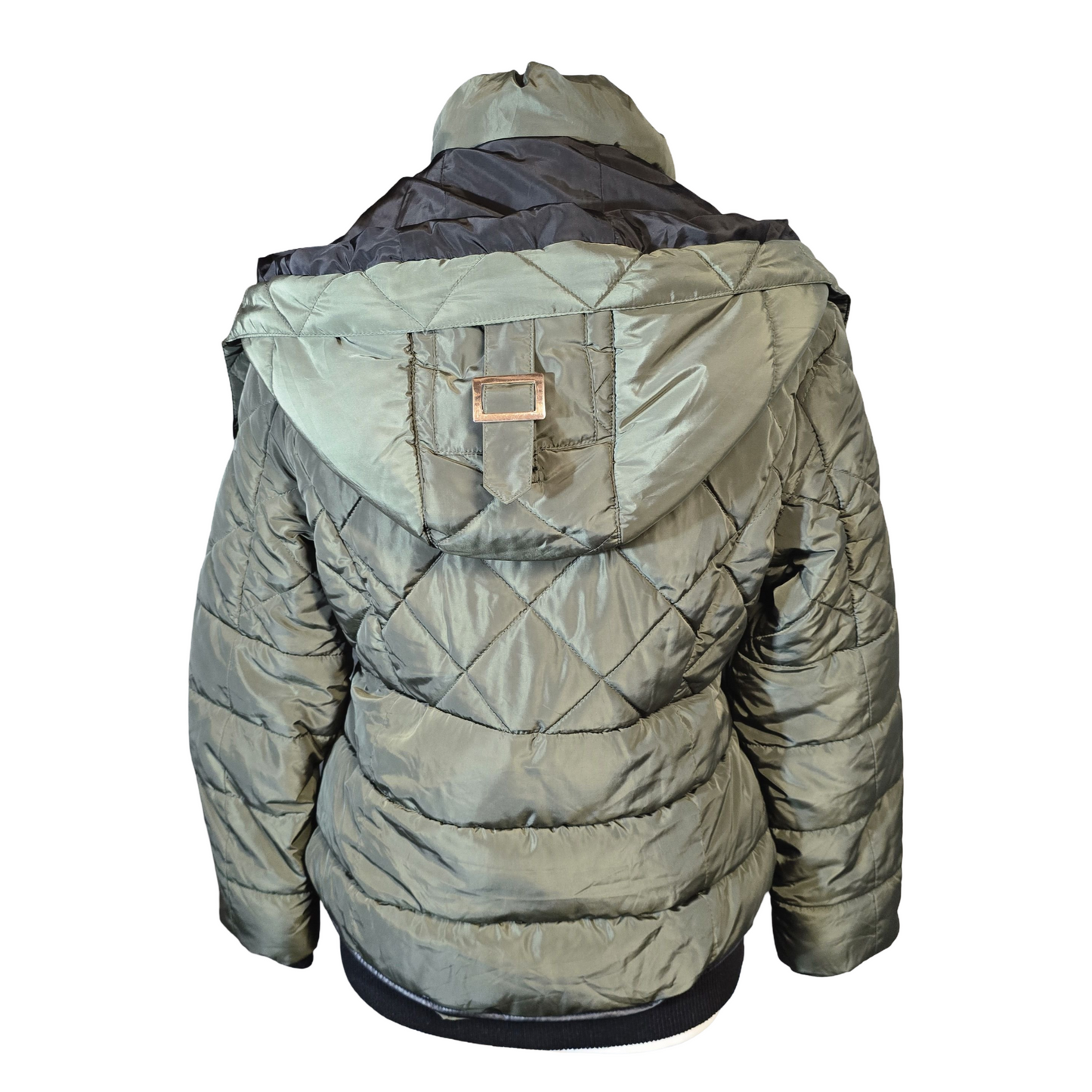 Next Petite Khaki Puffer Jacket – Detachable Hood, Size 14 – Warm Winter Coat