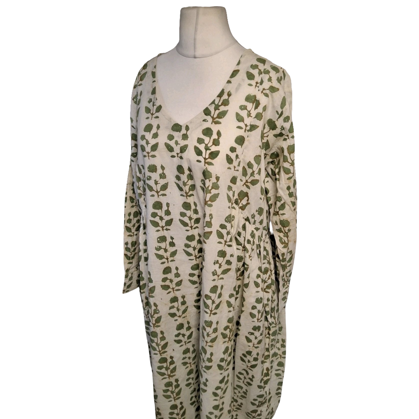 The Indian Ethnic Co Cream & Green Leaf Print Tunic Dress – Size 3XL