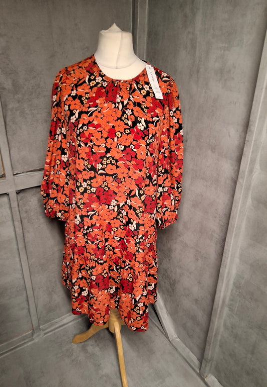 George Black & Red Floral Frill Dress – Size 12 NWT Floaty Perfection