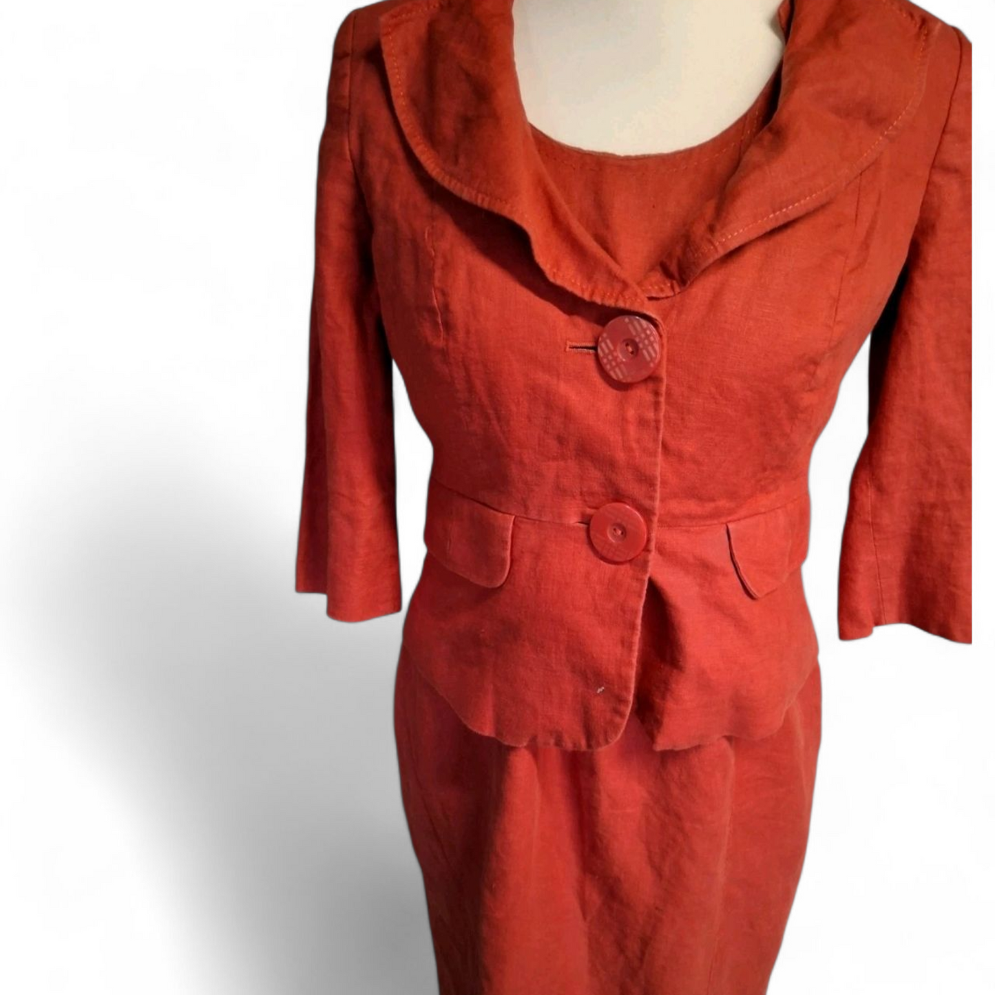 Debenhams Petite Red Linen Dress & Blazer Set – Size 14 Dress / 12 Blazer – Classic Duo