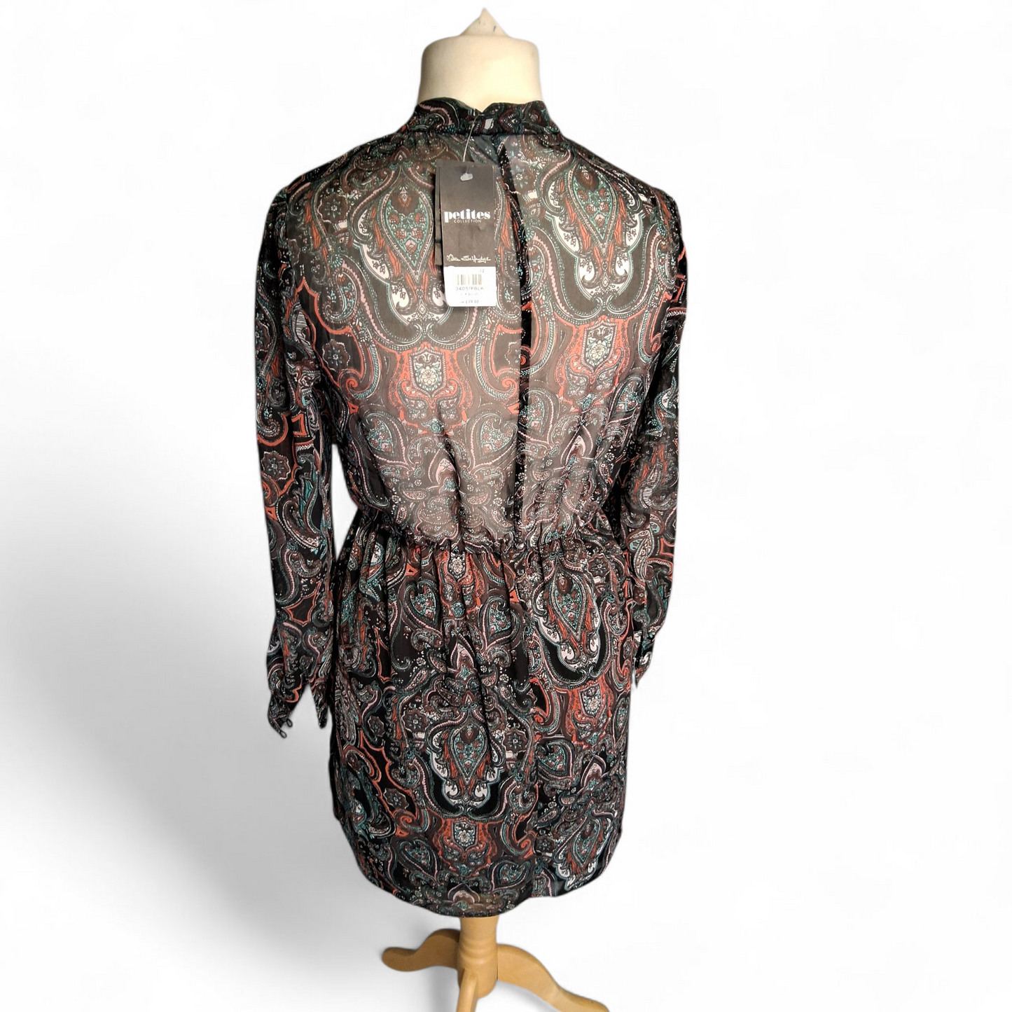 Miss Selfridge Petite Black Paisley Print Mini Dress – Size 12 – NWT