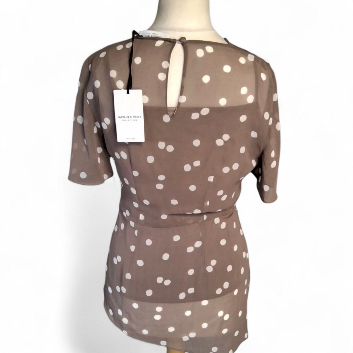 Jacques Vert Brown Polka Dot Sheer Layered Top – Size 8 – NWT RRP £69