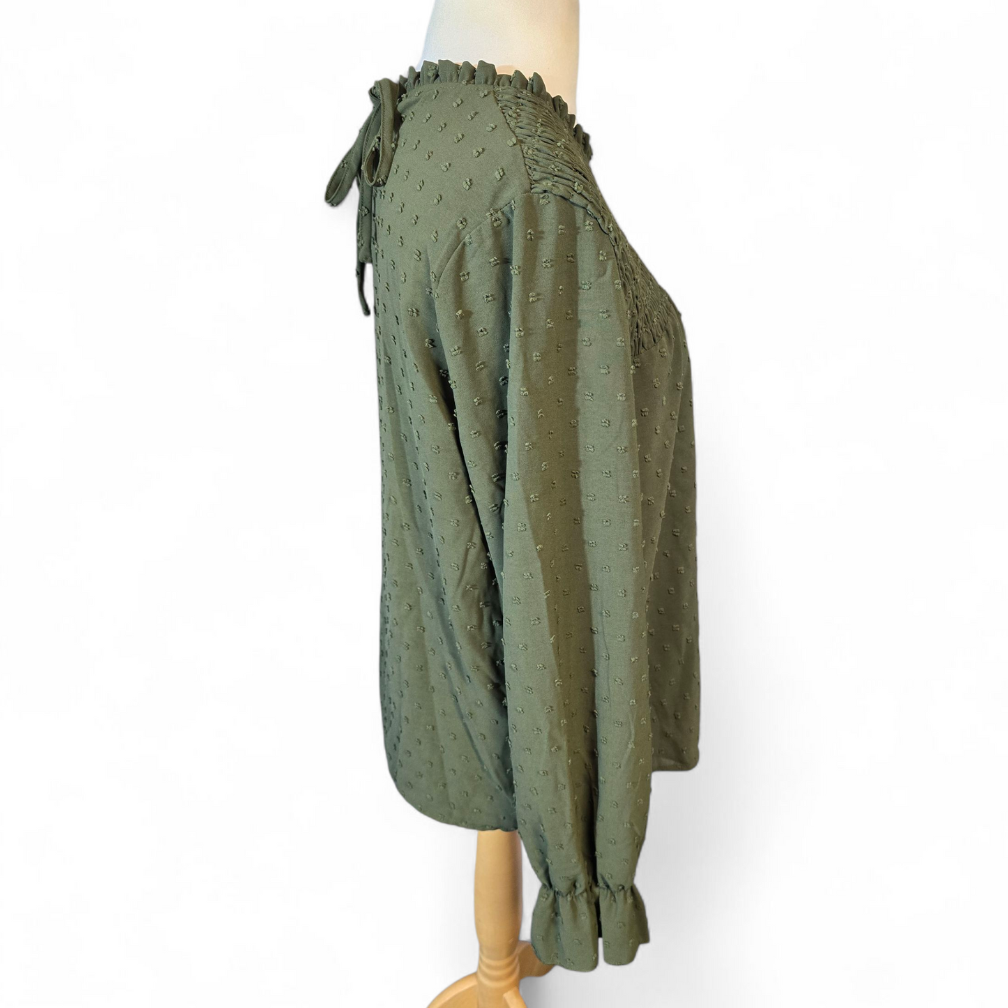 Shein Khaki Embossed Long Blouse – Size L (Good Fit size 14/16)