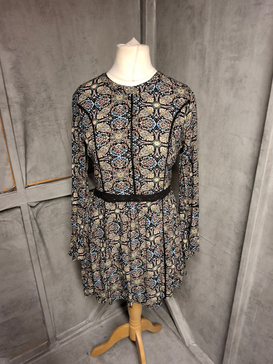 Brave Soul Black & Multicolour Pattern Dress – Size M – Knee Length
