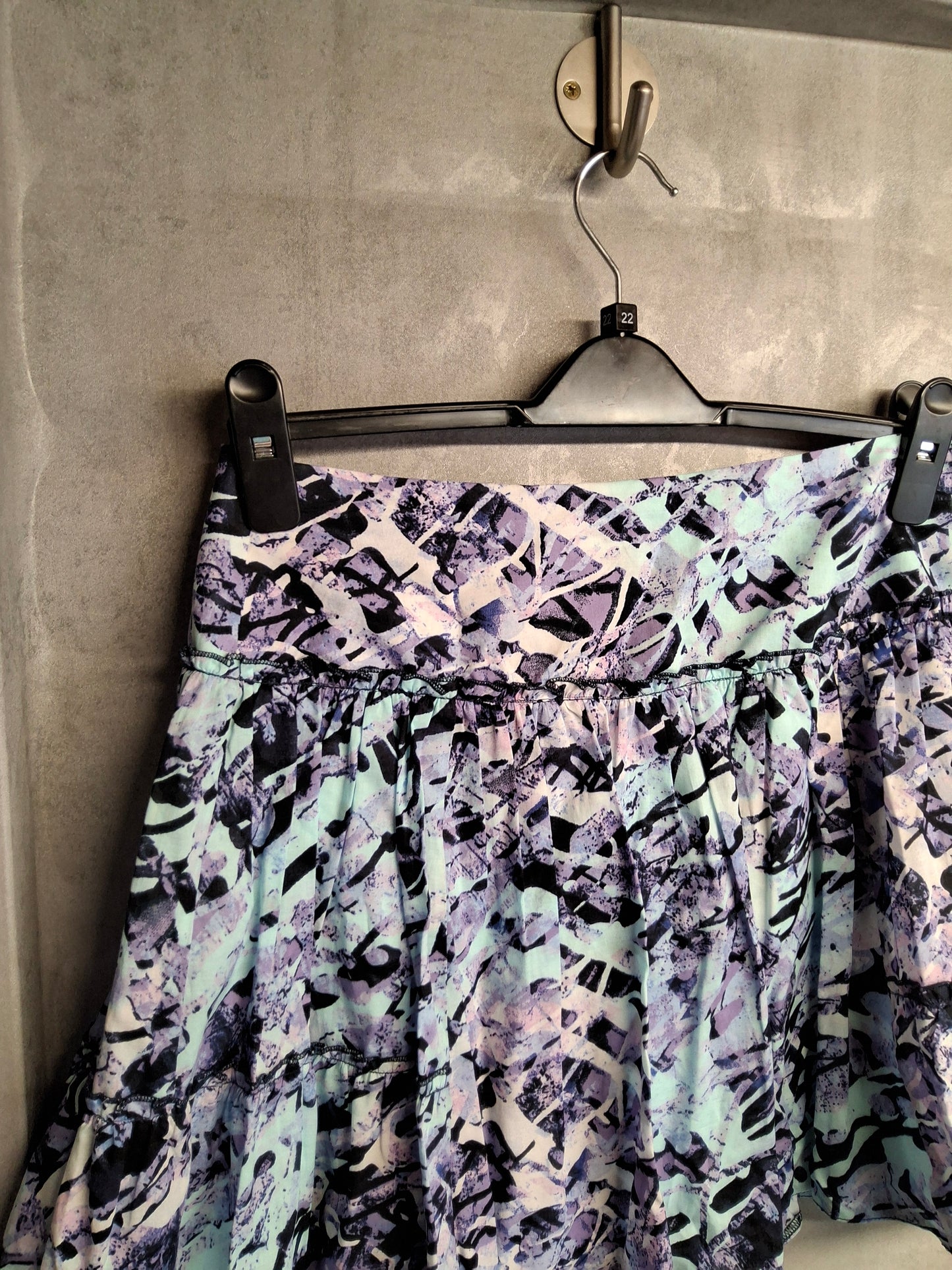 Jane Norman Purple & Turquoise Mini Skirt – Size 8 – Flared & Frilly, 100% Cotton, NWT